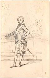 Esquisse de composition pour un portrait en pied de Frédéric VI jeune prince héritier. Debout de face avec la main droite sur le côté et la gauche appuyée sur une table