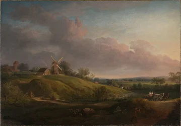 Paysage avec une église et un moulin