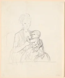 Esquisse pour le portrait de la comtesse Sophie Magdalene Raben, née von Qualen avec son fils aîné, né en 1784