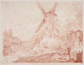 Paysage italien avec moulin à vent