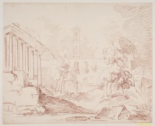 Prospectus italien avec temple et église