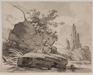 Rochers et cyprès