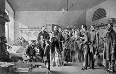 La reine Victoria visitant les blessés, années 1850, vers 1920