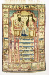 Le roi Salomon et la reine de Saba, tapis juif persan de Kashan, vers 1850 (soie)