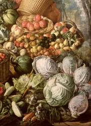 Nature morte avec fruits, légumes et une marchande (détail)