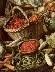 Nature morte avec fruits, légumes et une marchande (détail)
