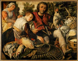 Paysans au marché (peinture sur bois de chêne)