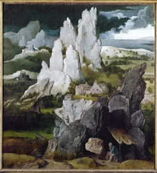 Saint Jérôme dans un paysage rocheux