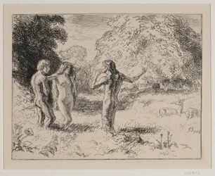 Adam et Ève tentés par le serpent