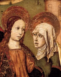 Retable de la Visitation, La Vierge rencontre Élisabeth, détail, c. 1488-1516 (détail)