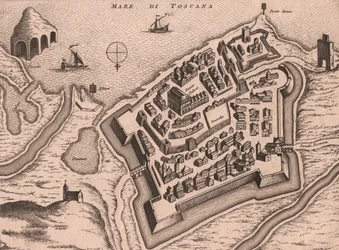 Carte de Nettuno, Latium, Italie, gravure sur cuivre