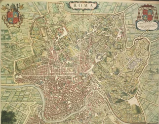 Carte de Rome, gravure de Theatrum civitatum et admirandorum Italiae par Joan Blaeu, imprimée en Italie
