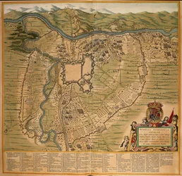 Le siège de Turin en 1639, gravure en couleur de Theatrum Sabaudiae par Joan Blaeu, imprimée en Italie