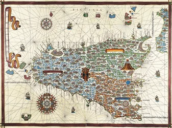 Île de Sicile. Carte de navigation de Joan Martines (1556-1591)