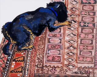 Saskia sur un tapis à motifs