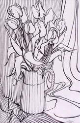 Tulipes contre un Tissu Rayé, 2000