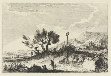 Paysage montagneux avec promeneurs