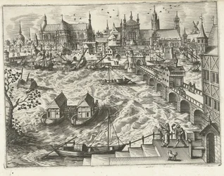 Paysage urbain avec pont et port