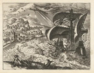 Paysage marin avec Jonas et la baleine