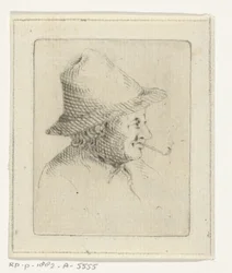 Buste de paysan avec chapeau et pipe, de profil