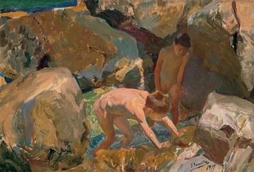 Enfants à la recherche de coquillages
