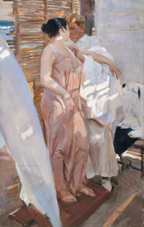 La robe rose. Après le bain