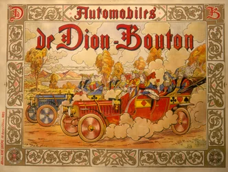 Affiche publicitaire pour les voitures De Dion Bouton