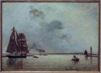 Entrée dans le port de Honfleur au lever du soleil