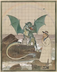 Artiste avec un dragon près d
