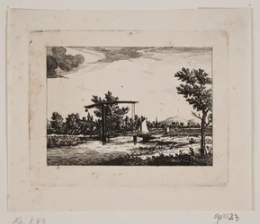 Paysage avec pont-levis