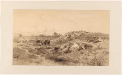Paysage avec bétail et berger au repos