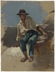 Jeune homme assis avec un chapeau de feutre