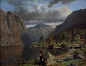 Homme dans un paysage de fjord