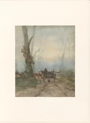 Chariot de paysan sur un chemin forestier