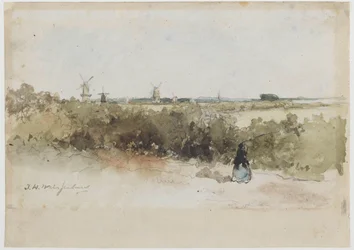 Paysage avec moulins à vent