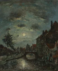Un canal interieur a Dordrecht, Claire de Lune.