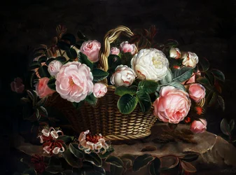 Nature morte aux roses et au chèvrefeuille. Peinture de Johan Laurentz Jensen (1800-1856/Danois) Collection privée