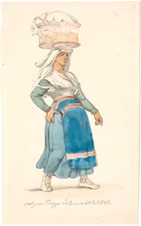 Italienne avec un panier sur la tête