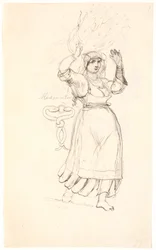 Paysanne italienne avec un fagot sur la tête. Étude d