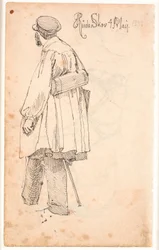 P.C. Skovgaard avec une boîte de botaniste, debout et vu de dos