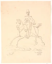 Soldat à cheval, tourné vers la gauche