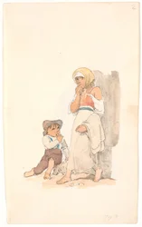 Enfants mendiants, rongeant du pain