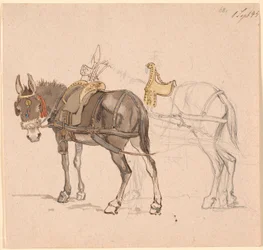 Deux mules attelées