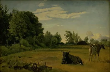 Deux vaches dans un champ près du manoir de Vognserup, Zélande