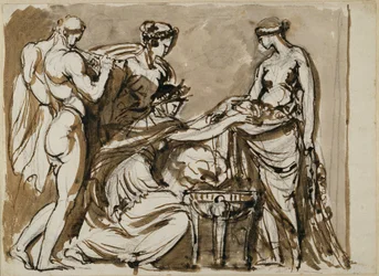 Offrande de fleurs, esquisse pour un relief en terre cuite