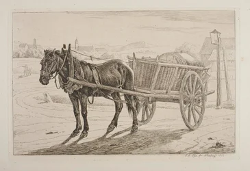 Cheval avec chariot à bière