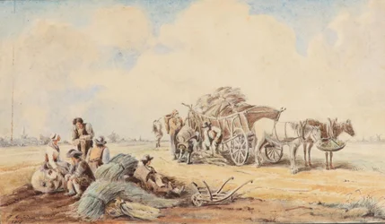 Johann Adam Klein Charrette à chevaux et ouvriers agricoles au repos