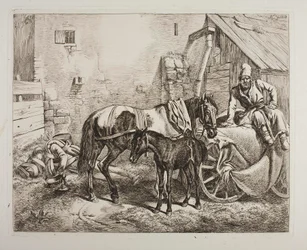 Chariot à bagages russe devant une maison