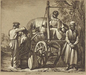 Soldats russes avec un barbier