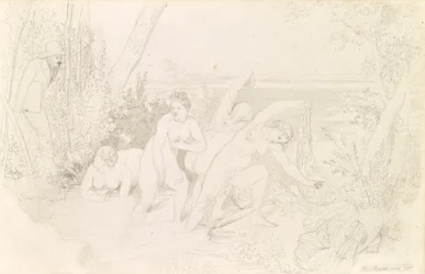 Peintre surprenant quatre baigneuses (recto)